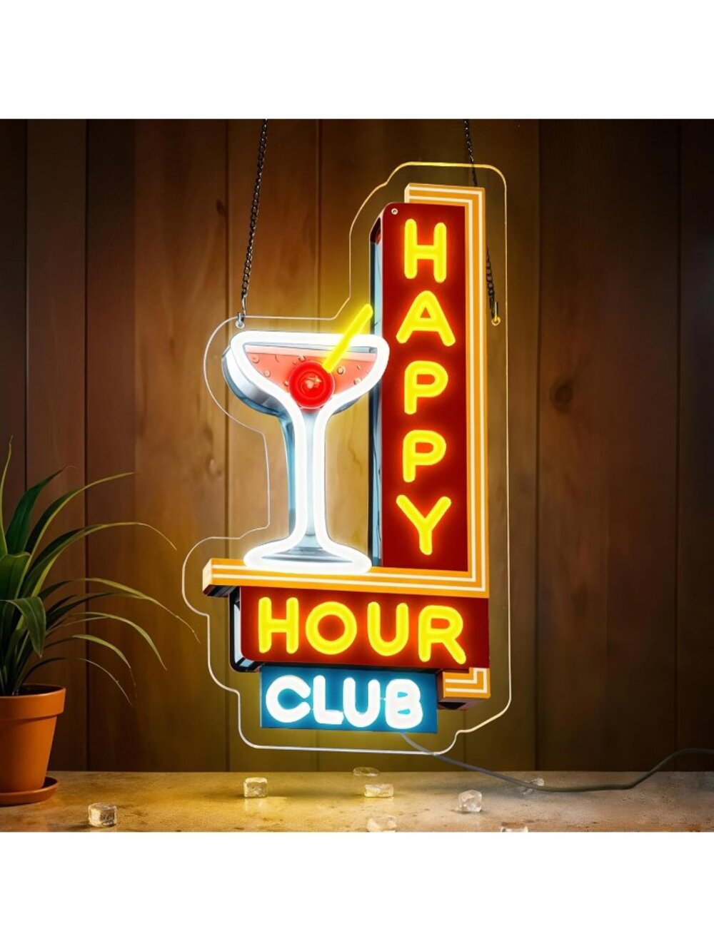 Happy Hour Club Neon Sign Yellow Happy Hour Club LED Light Happy Hour Club Neon